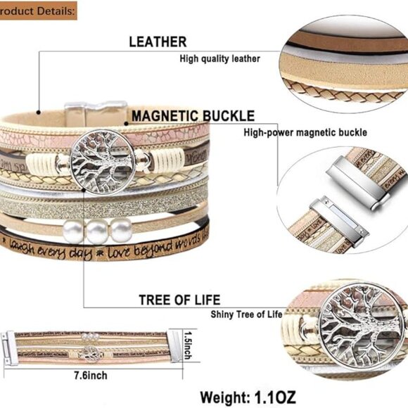 Inspirational Tree of Life Leather Bracelets for Women Jewelry Gifts - Picture 3 of 3